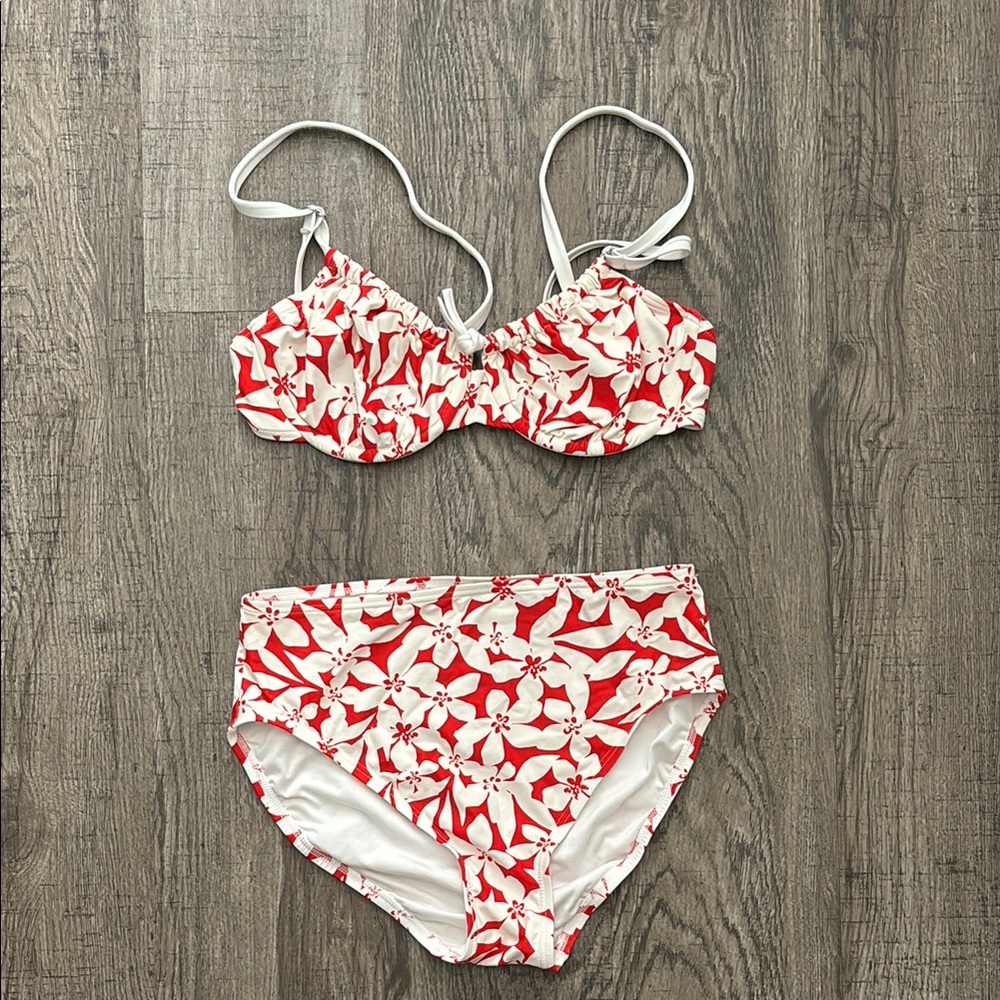 LOFT Red and White Floral Bikini Set - Picture 1 of 1